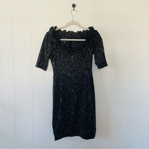 New Directions Black Floral Lace Midi Dress